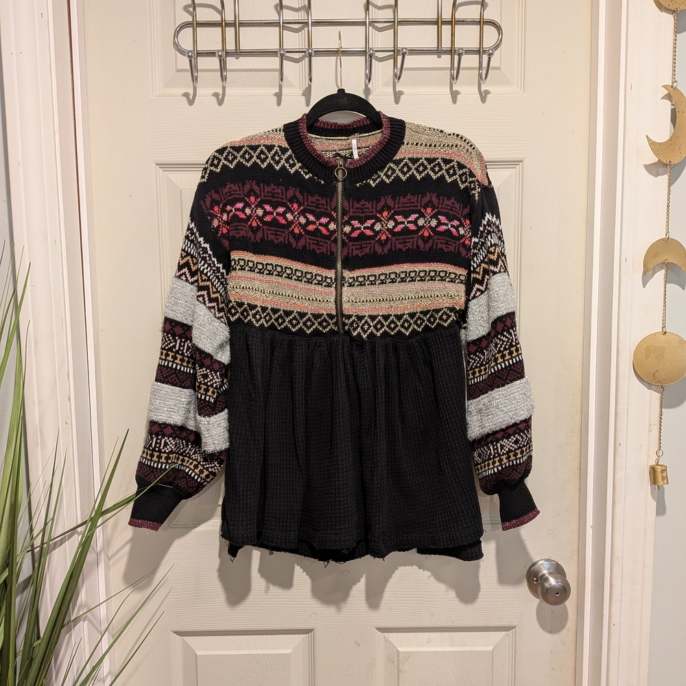 Free People Black and Gold Knit Cardigan - Picture 2 of 9